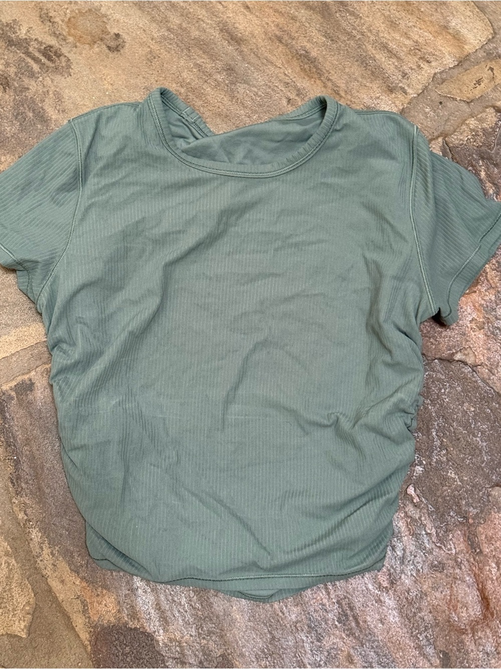 Lululemon Sage Green Ruched Side Short Sleeve Athletic Top size 4